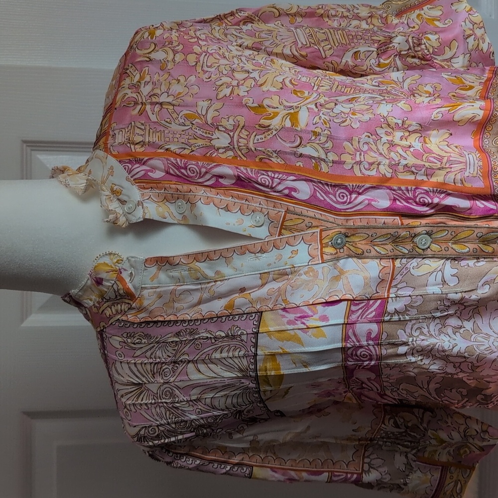 Elie Tahari Pink and Gold Patchwork Blouse - Picture 2 of 12